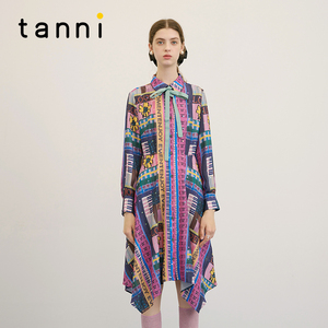 tanni新款通勤简约法式复古衬衫领长袖连衣裙TM31DR035A