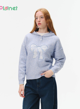 innplanet25秋冬新款甜美温柔风蝴蝶结针织连帽上衣PO31KN034A