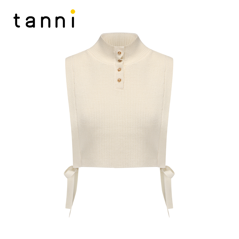 tanni简约双色短款绑带针织背心