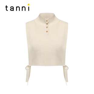 tanni通勤百搭简约立领叠穿绑带设计短款 双色针织背心TN31KN602A
