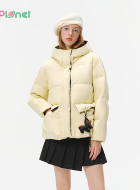 innplanet25冬新款时尚百搭休闲珠光感鹅黄色羽绒服PO31DJ047A