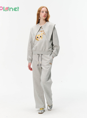 innplanet26春夏新款甜美可爱小猫刺绣卫衣长裤套装PO31HO042A
