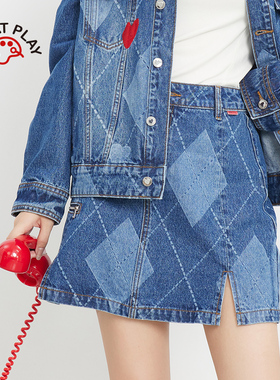 innplanet四季款甜酷百搭休闲A字裙格纹牛仔半身裙PL31DE019A