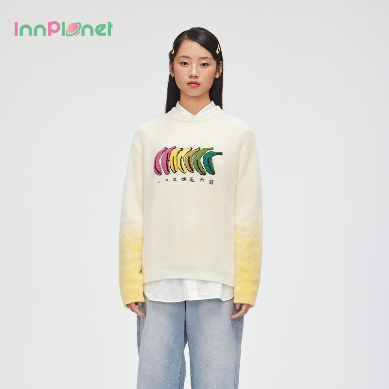 innplanet早秋新款插画师联名系列刺绣渐变套头针织衫PN31KN849A