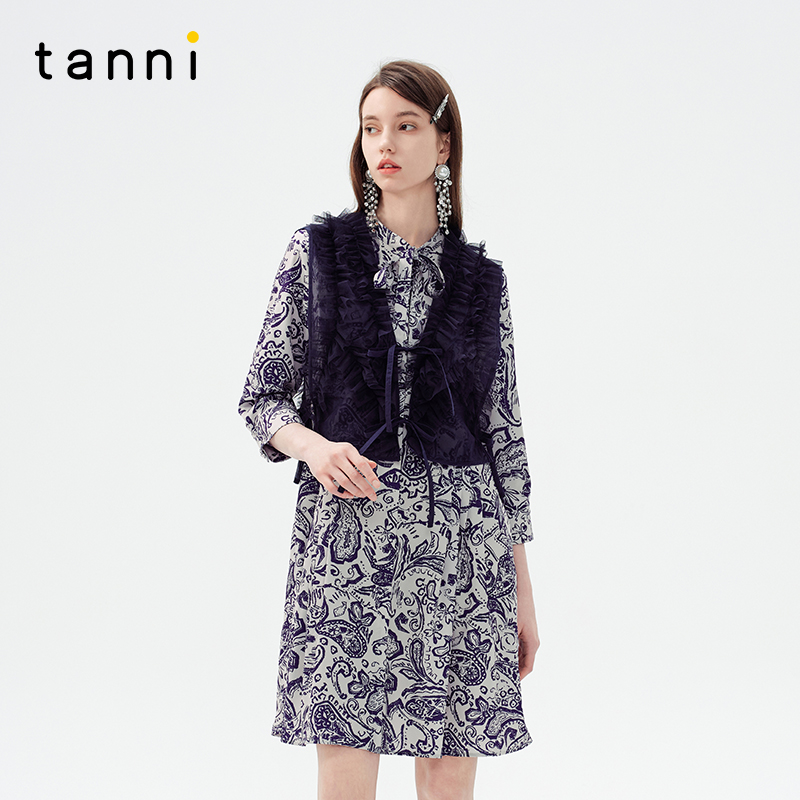 tanni通勤优雅百搭系带V领马甲