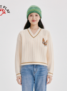 innplanet25秋冬新款学院风复古百搭撞色V领针织套头衫PM31KN870A