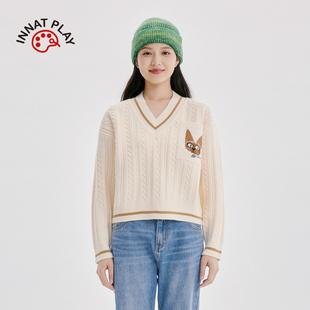 innplanet25秋冬新款 PM31KN870A 学院风复古百搭撞色V领针织套头衫