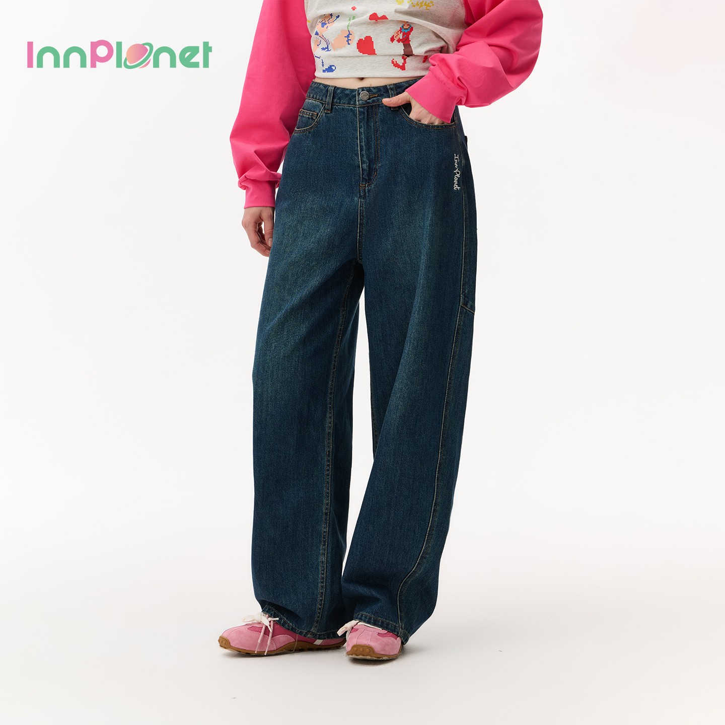 innplanet25秋冬新款经典简约复古显瘦弯刀牛仔裤长裤PO31DE021A