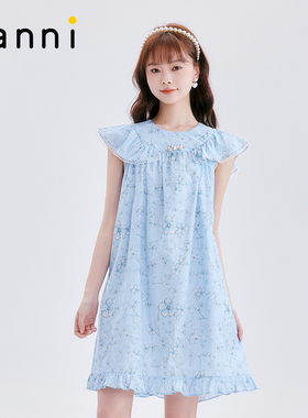 tanni新款高端女装气质微胖飞飞袖清凉连衣裙TM11DR099A