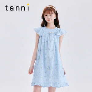 tanni新款高端女装气质微胖飞飞袖清凉连衣裙TM11DR099A