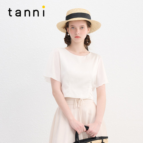 tanni光泽感简约百搭荷叶袖上衣
