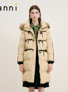 tanni新款简约保暖时尚可拆卸帽中长款羽绒服TM31DJ034A