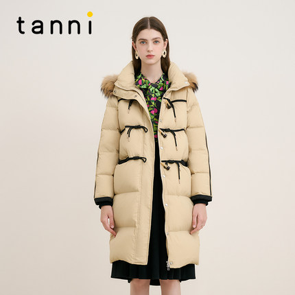 tanni新款简约保暖时尚可拆卸帽中长款羽绒服TM31DJ034A