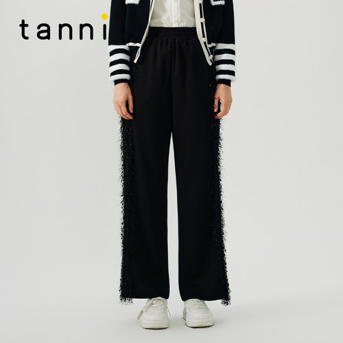 tanni设计师阔腿直筒拼接长裤