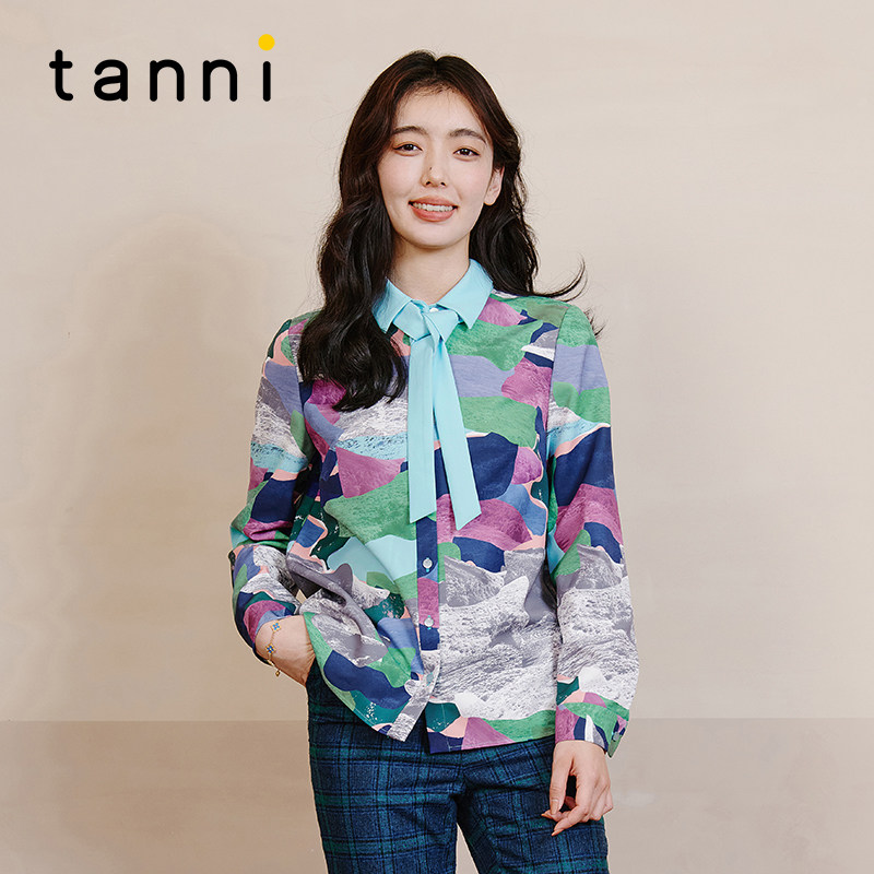 tanni新品撞色翻领蝴蝶结通勤正肩H版衬衣TL31SH027A