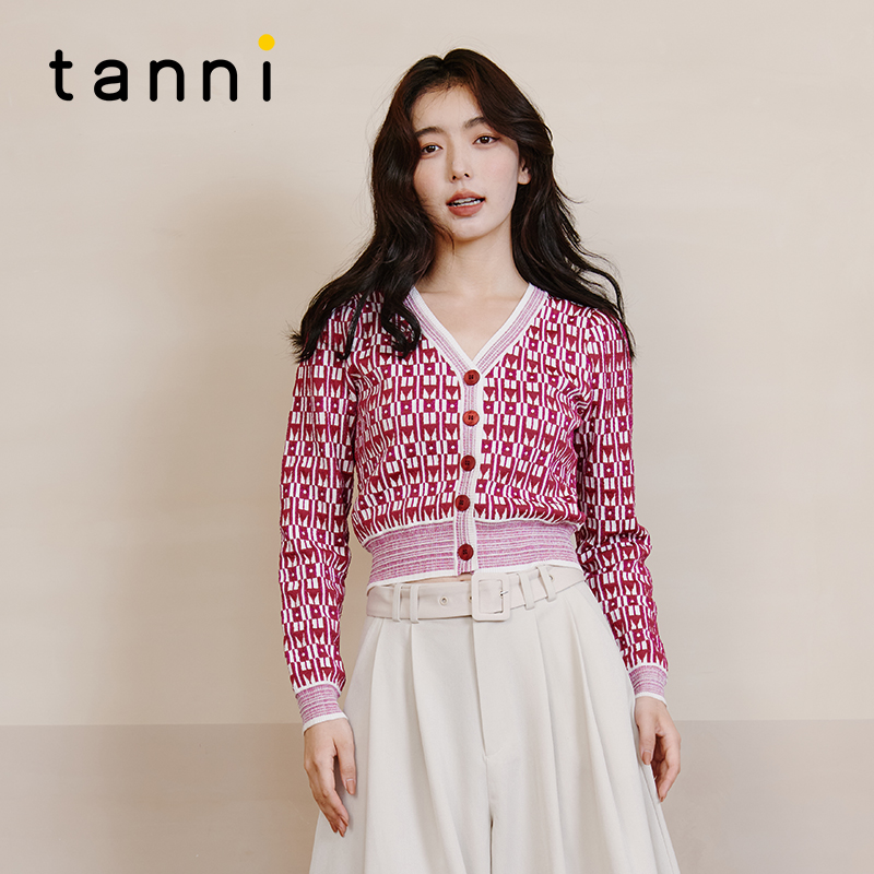 tanni短款V领保暖显瘦针织开衫