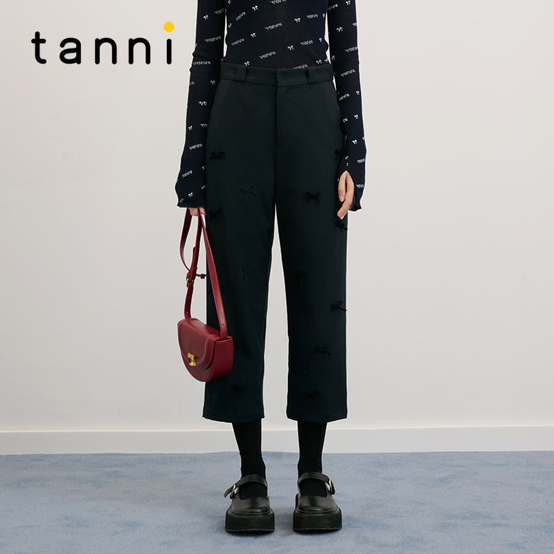 tanni经典立体丝绒蝴蝶结西装裤