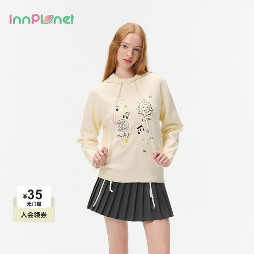 innplanet2026新款涂鸦绣花连帽卫衣针织衫打底衫PO31KN031A