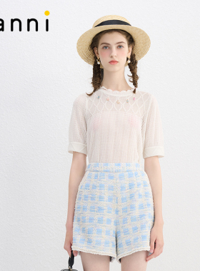 tanni新款浪漫氛围感百搭泡泡袖休闲套头薄款针织衫TN11KN057A