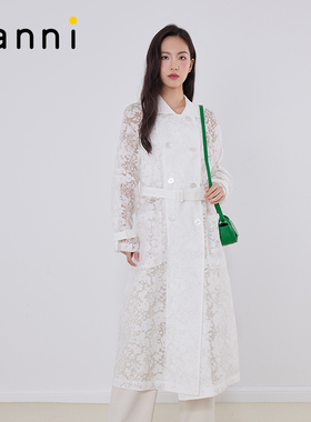 tanni新款针织polo领风衣气质宽松风衣外套TM11TC011A