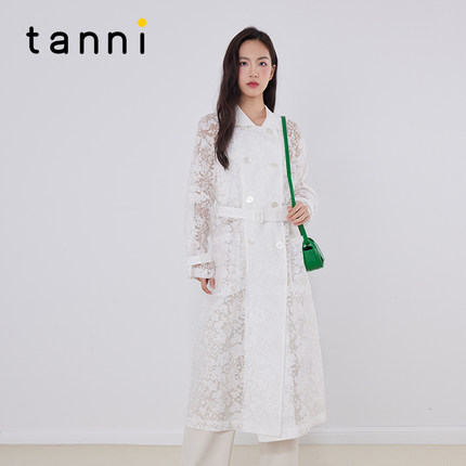 tanni新款针织polo领风衣气质宽松风衣外套TM11TC011A