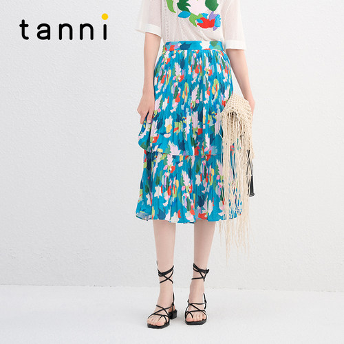 tanni25秋季清新文艺印花半身裙