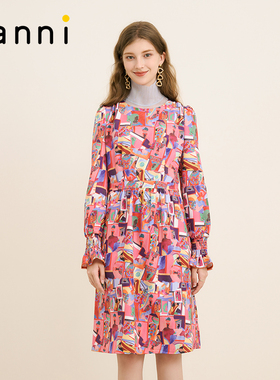 tanni新款通勤百搭气质收腰中长款连衣裙TM31DR008A