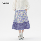 tanni25春新款 文艺复古风腰果花蕾丝拼接A字显瘦半身裙TO11SK011A