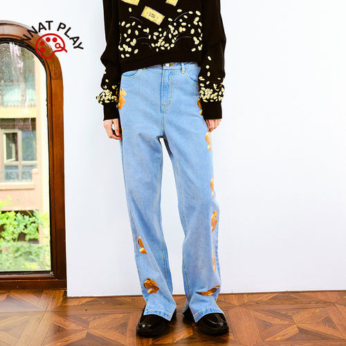 INNATPLAY印花开叉牛仔裤女士