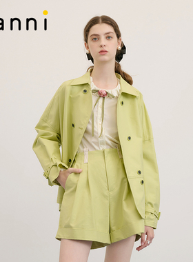 tanni新款通勤时尚气质百搭酷感收腰翻领夹克TM31JK013A