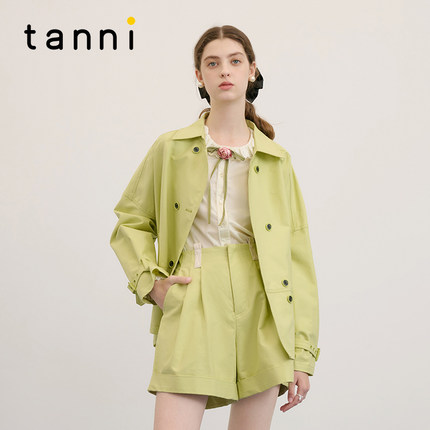 tanni新款通勤时尚气质百搭酷感收腰翻领夹克TM31JK013A