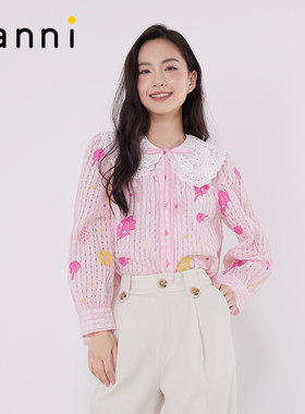 tanni新款简约宽松舒适透气网纱宫廷风甜美衬衫TM11SH087A