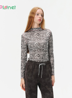 innplanet25秋新款大力水手系列涂鸦满印网纱打底上衣PO31BL811A