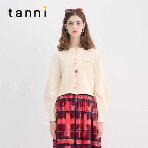 tanni甜美糖果色圆领针织开衫