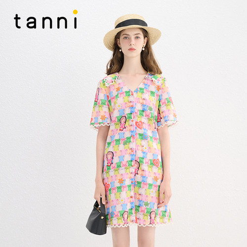tanni秋日浪漫彩色印花连衣裙