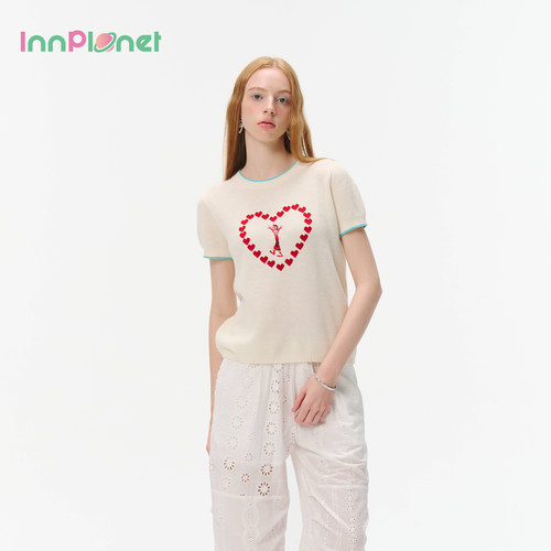 innplane纯棉刺绣t针织衫