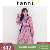 tanni秋雪纺欧根纱初恋裙娃娃领纱网仙女连衣裙女 TK11DR165A