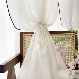 窗帘纱帘棉绳绑带现代简约白色纯色网纱花苞简易扎带绑绳1.1米长