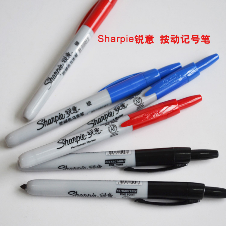 Sharpie锐意防褪色马克笔无笔帽按动式记号笔工业标记笔32701油性