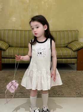 女童纯棉连衣裙夏装2026新款女宝宝洋气裙子小童无袖背心裙卫衣裙