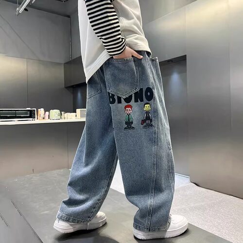 男童春装裤子中大童直筒牛仔裤