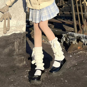 可爱lolita腿套日系秋冬针织保暖蝴蝶结袜套jk带毛球 白色堆堆袜