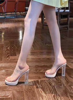 透明高跟鞋女2026年新款夏季防水台凉鞋一字带粗跟外穿小码凉拖鞋