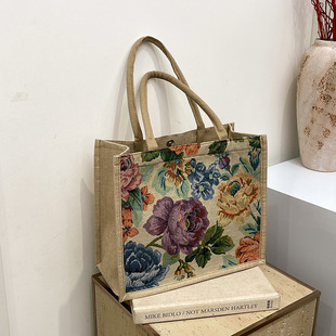 国风大容量亚麻手提包新款时尚拉链麻布袋通勤女士腋下单肩包