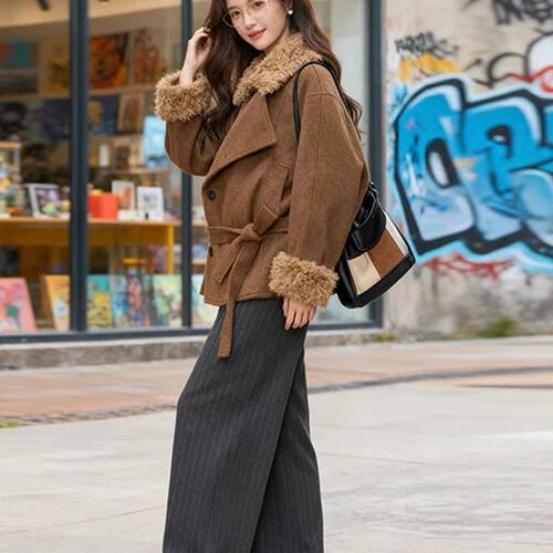 10.7新品 WESTAYONE毛领加厚毛呢大衣外套女士小个子高级+阔腿裤