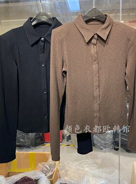 欧洲站2026秋冬新款时尚百搭翻领单排扣宽松显瘦加绒长袖衬衫上衣