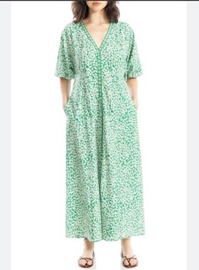 茶歇裙 绿色小花朵