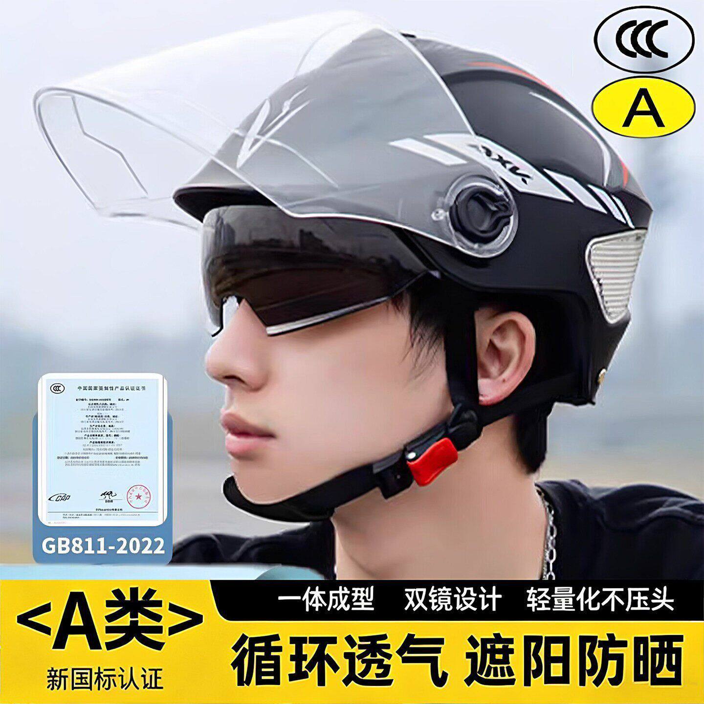 暴雨级防水防雾头盔可戴眼镜3c国标摩托车半盔男式夏天学生女性