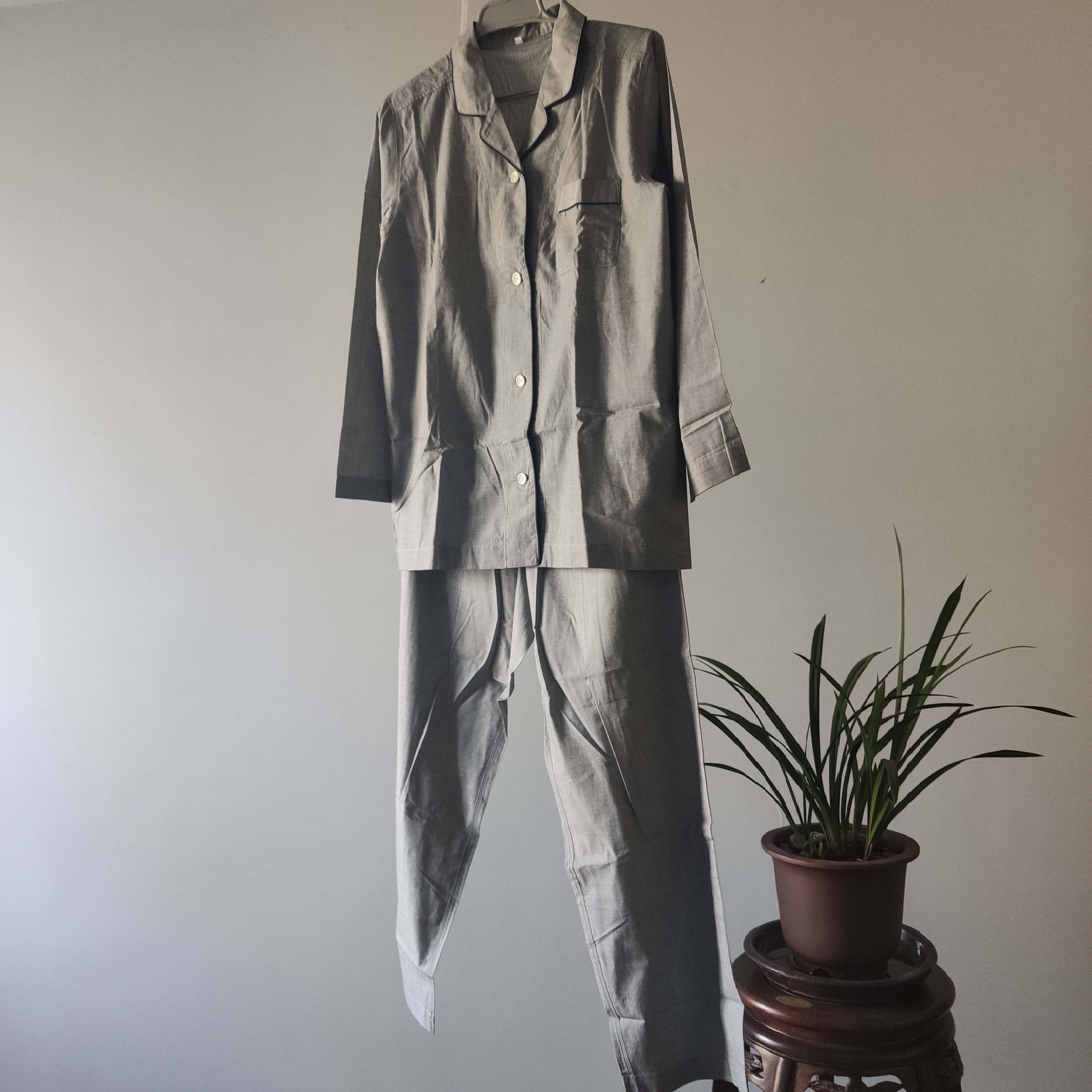 外单四季款简洁好气质滚边长袖纯棉家居服睡衣套装大码女