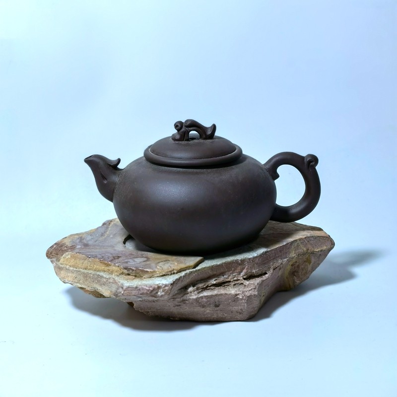 宜兴紫砂壶80年代末90年代初出口老库存250cc吉祥如意壶原矿紫泥